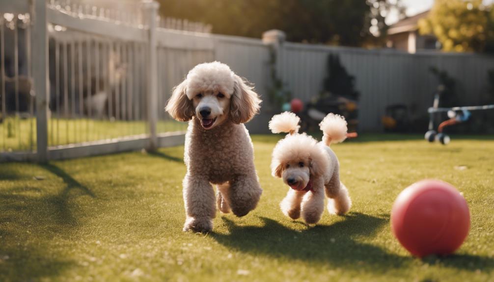 active poodle plays with children